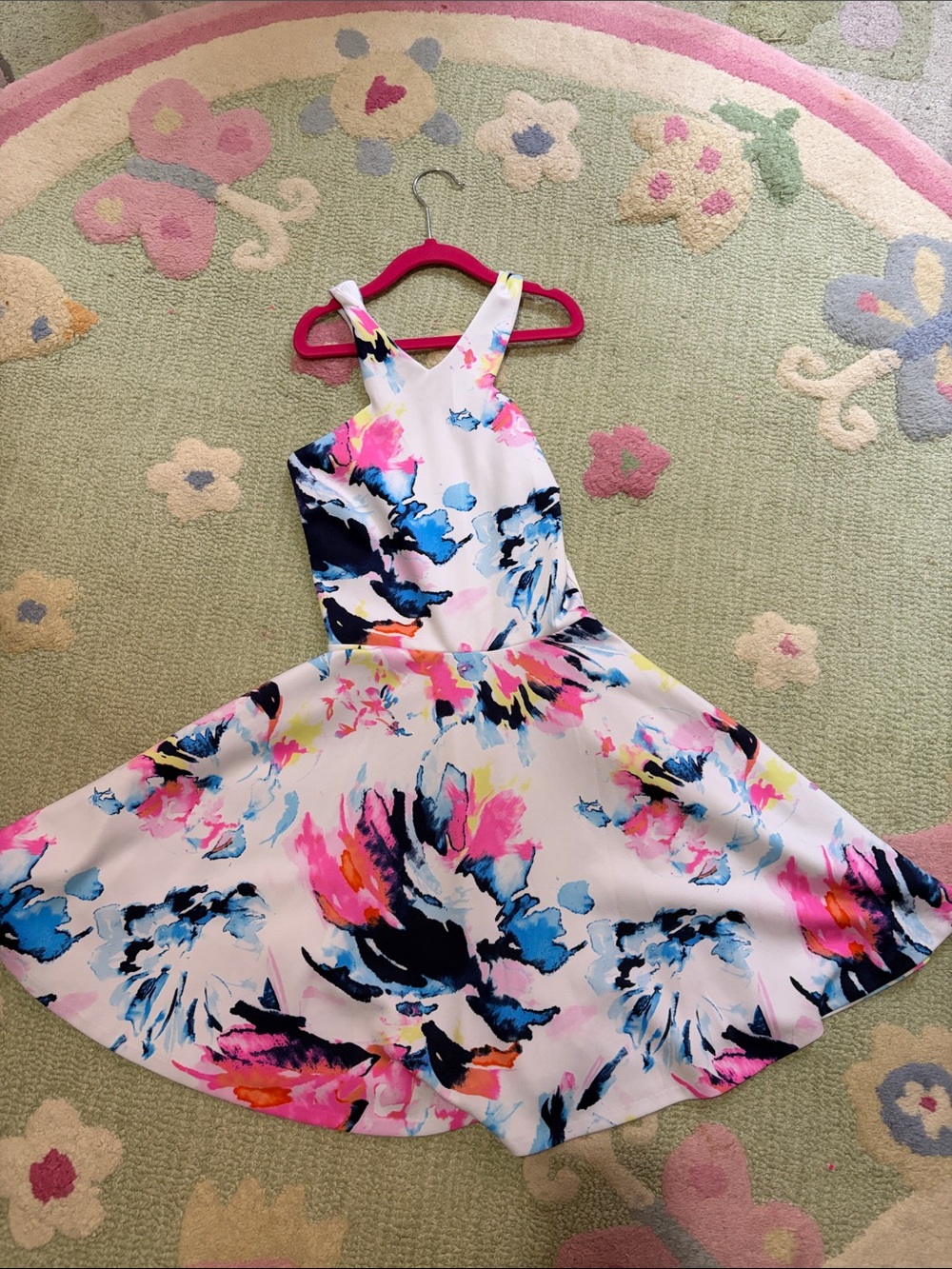 Aqua Girls Sleeveless White Floral Fit-and-Flare Dress